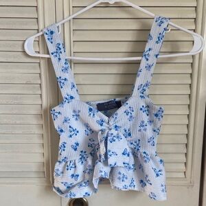 Floral Blue and White Top